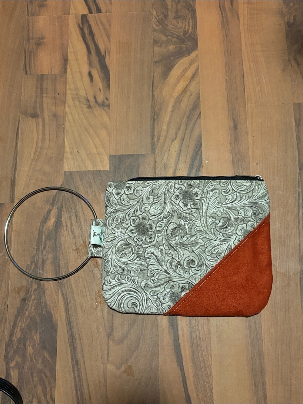 Embossed Floral Wristlet Clutch in Cream and Rust
